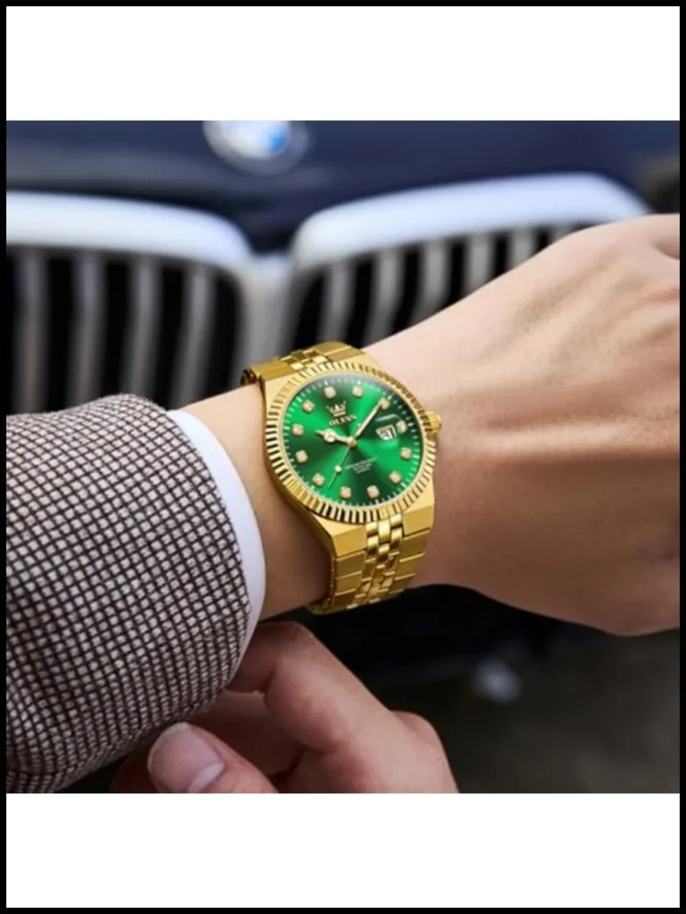 OLEVS Men's Diamond Analog Watch Stainless Steel Waterproof Luminous Date